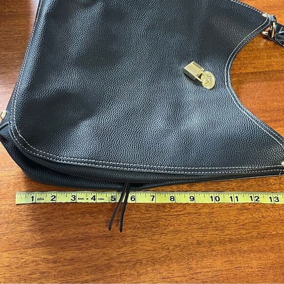 London Fog Textured Pebbled Leather Handbag Purse Black With White Stitching - Picture 12 of 14